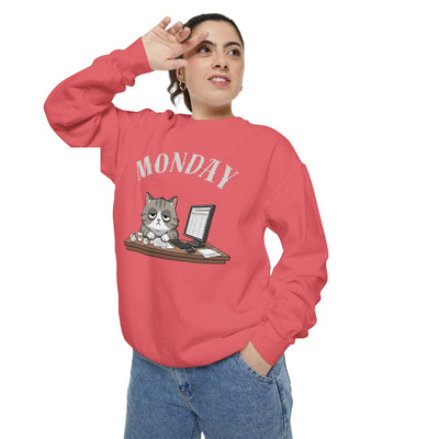 Monday Face Cat Stares Blankly Unisex Crewneck Sweatshirt style 5