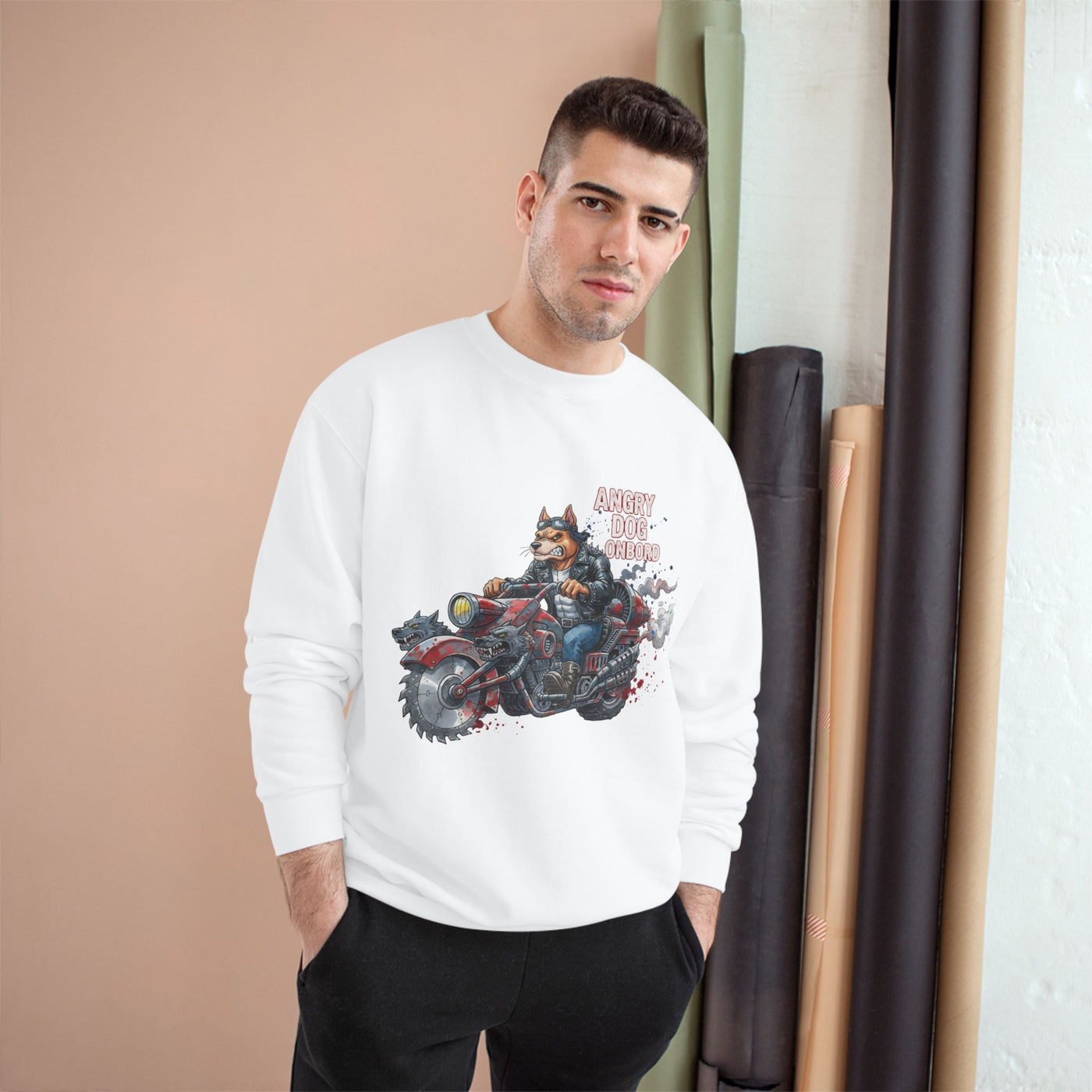 Angry Dog Onboard Graphic style 3 Champion Crewneck Sweatshirt for Gamers & Sci‑Fi Fans