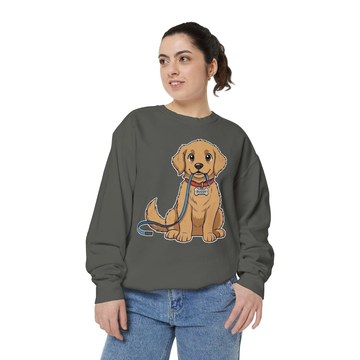 Cute Dog Walk Time style 2 Cozy Graphic Unisex Crewneck Sweatshirt