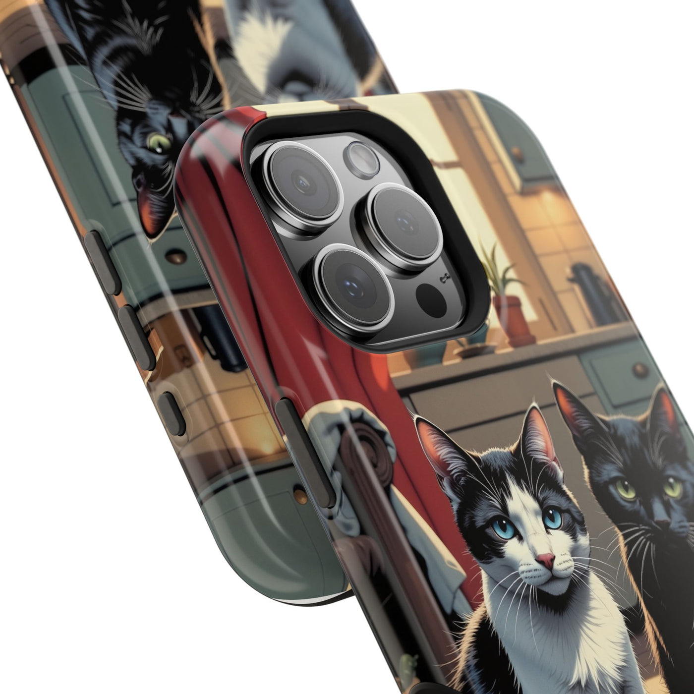Cute Cats Magnetic Phone Case comic style 2, Cat Lover Gift, Impact-Resistant iPhone Case, Funny Pet Accessory, Unique Animal Design