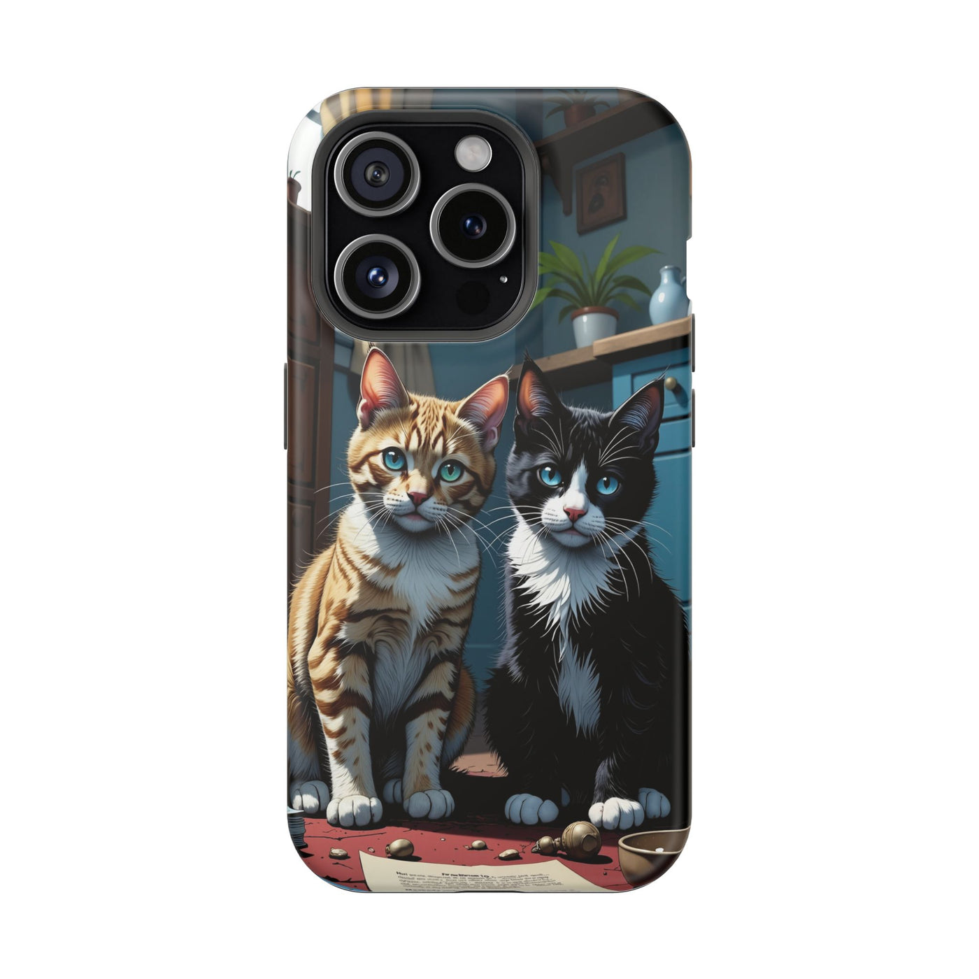Cute Cats Magnetic Phone Case comic style 4, Cat Lover Gift, Impact-Resistant iPhone Case, Funny Pet Accessory, Unique Animal Design