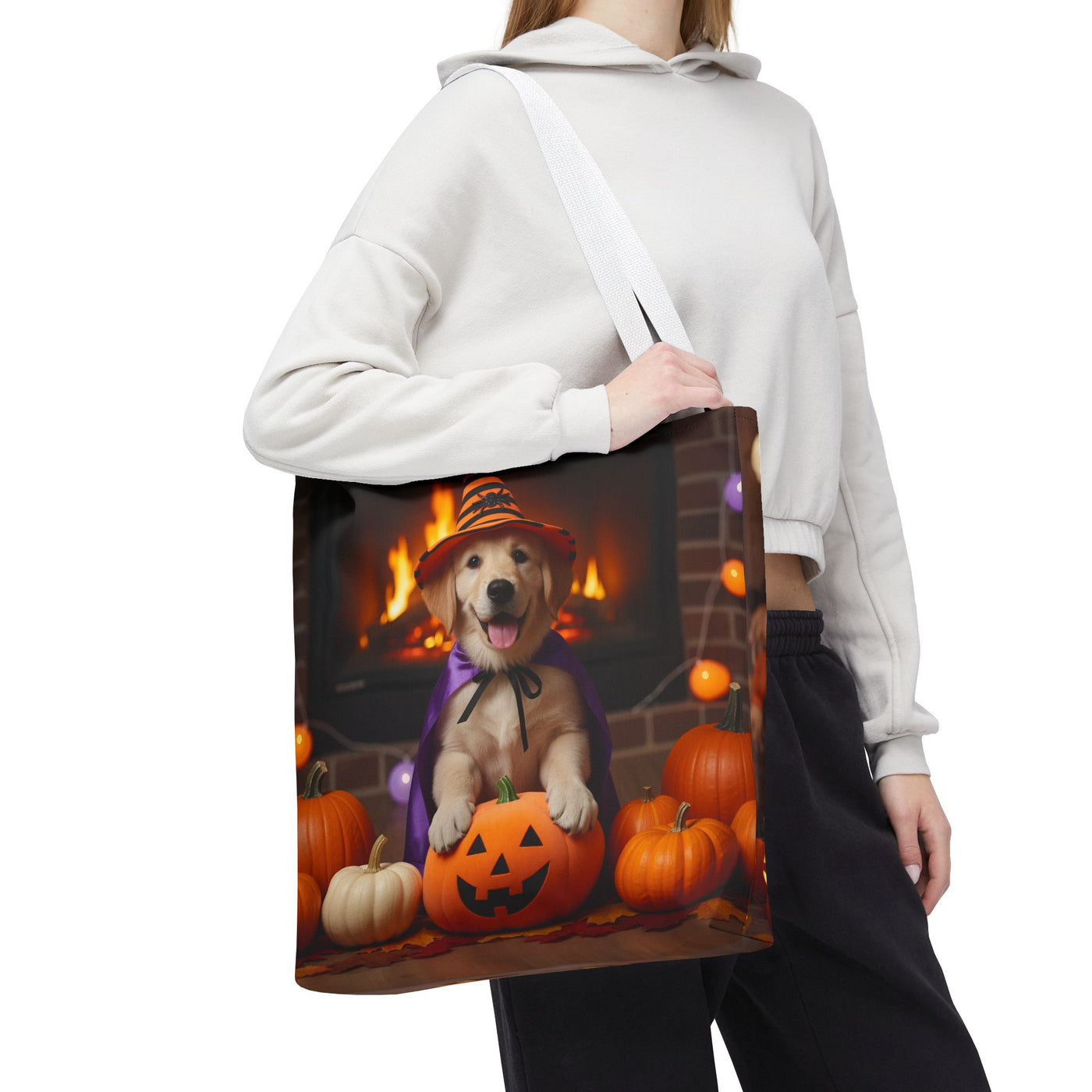 Adorable Halloween Puppy Tote Bag, Dog Lover Bag, Spooky Season Accessories, Pumpkin Patch Shopper, Cute Pet Gift