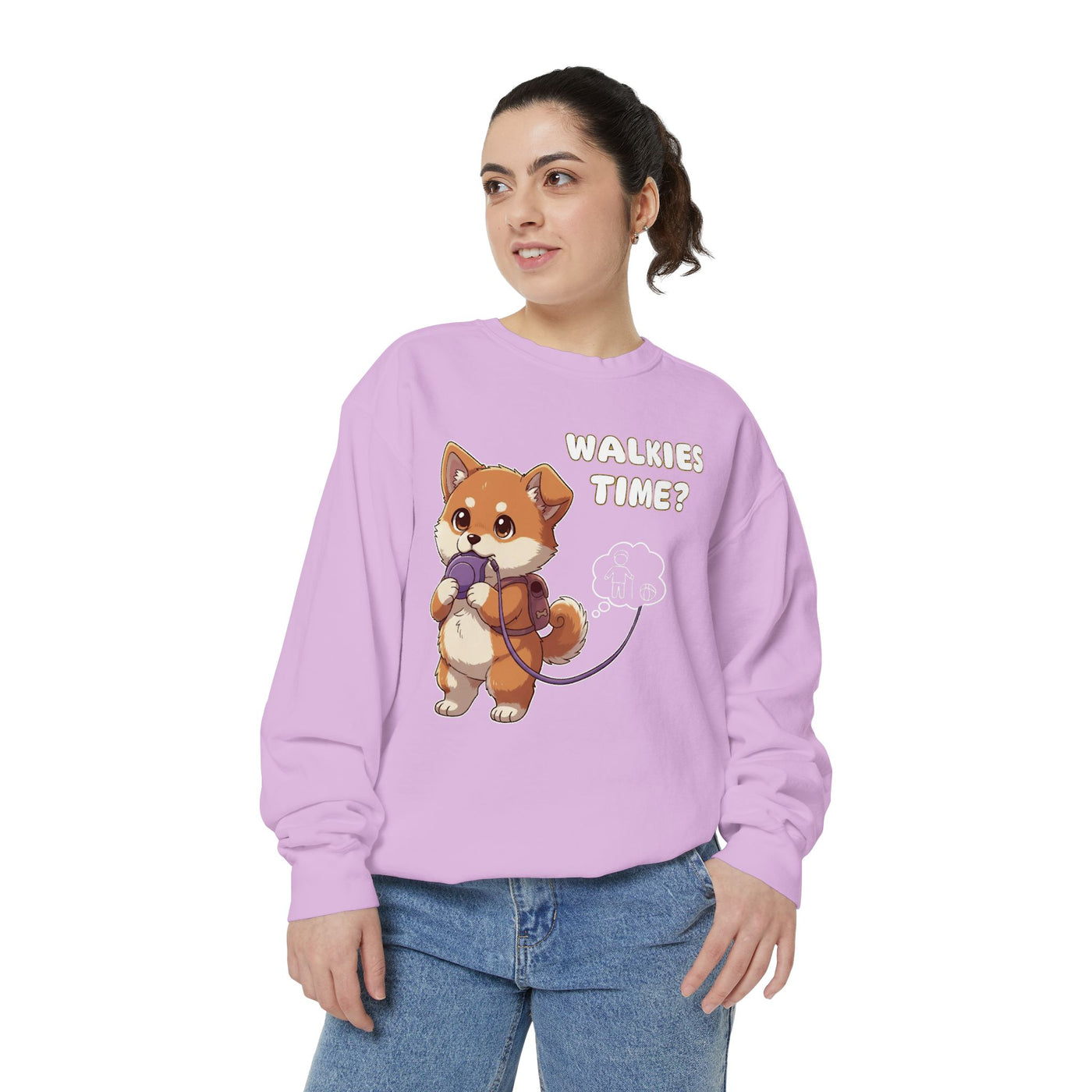 Cute Dog Walk Time style 3 Cozy Graphic Unisex Crewneck Sweatshirt