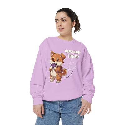 Cute Dog Walk Time style 3 Cozy Graphic Unisex Crewneck Sweatshirt