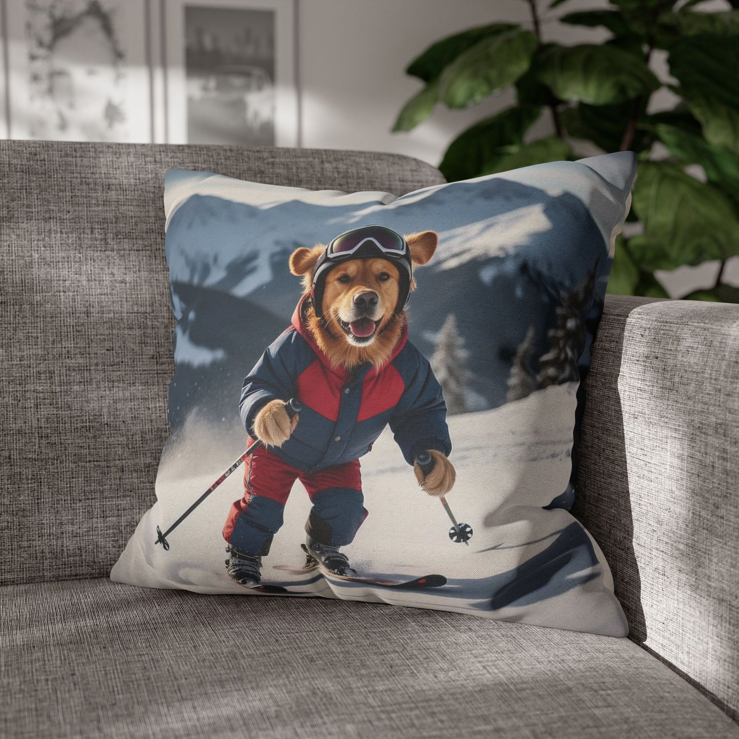 Skiing Dog Graphic Fun & Cozy Decorative Pillowcase