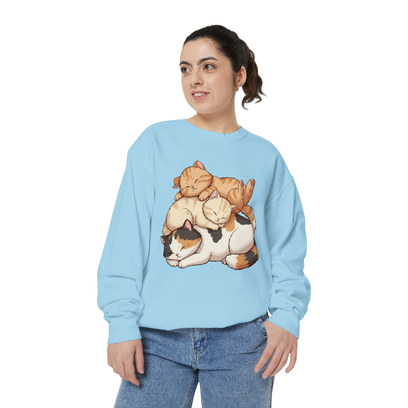 3 Cute Sleeping Cats style 1 Cozy Graphic Unisex Crewneck Sweatshirt