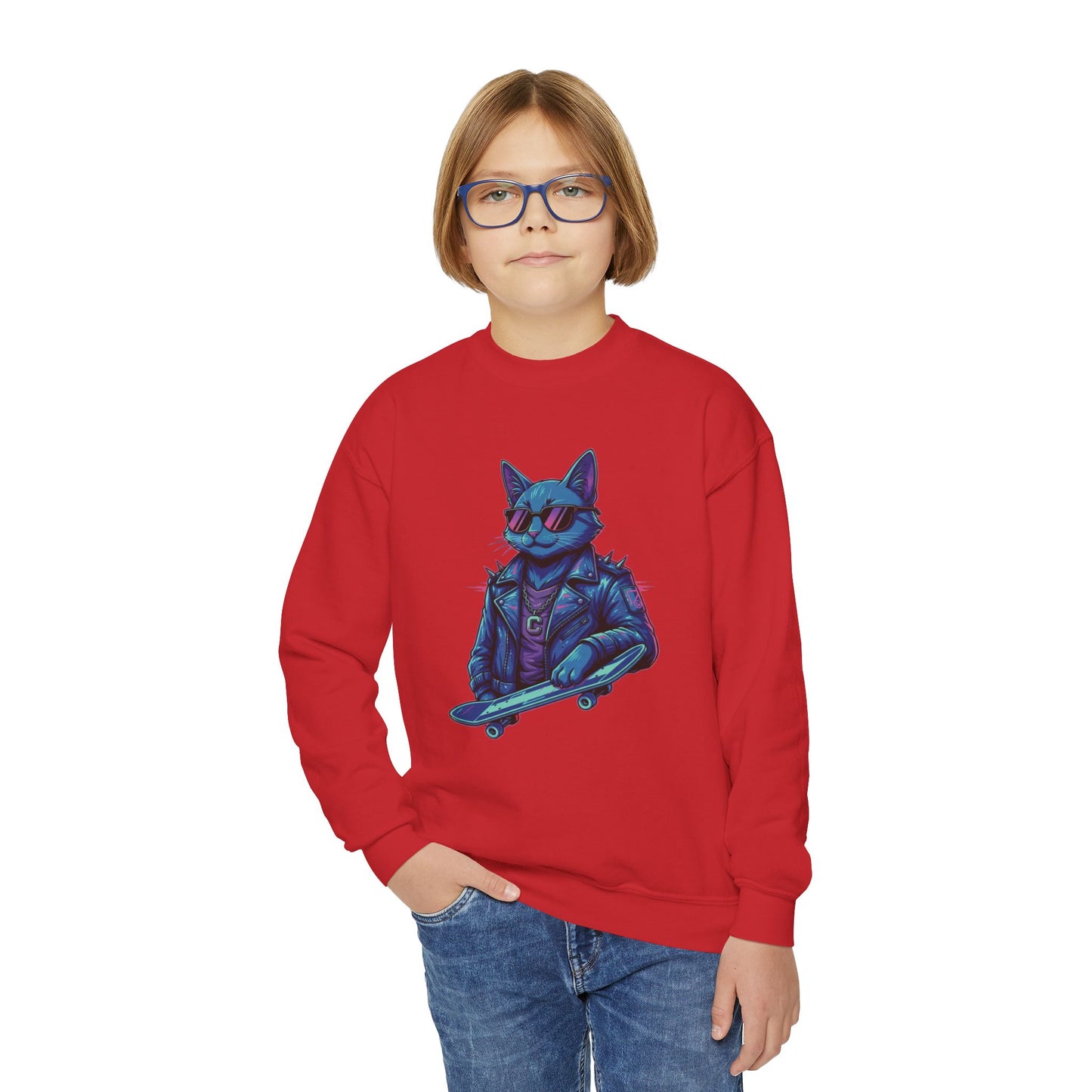 Cool Cat - Cozy Unisex Youth Crewneck Sweatshirt style 2