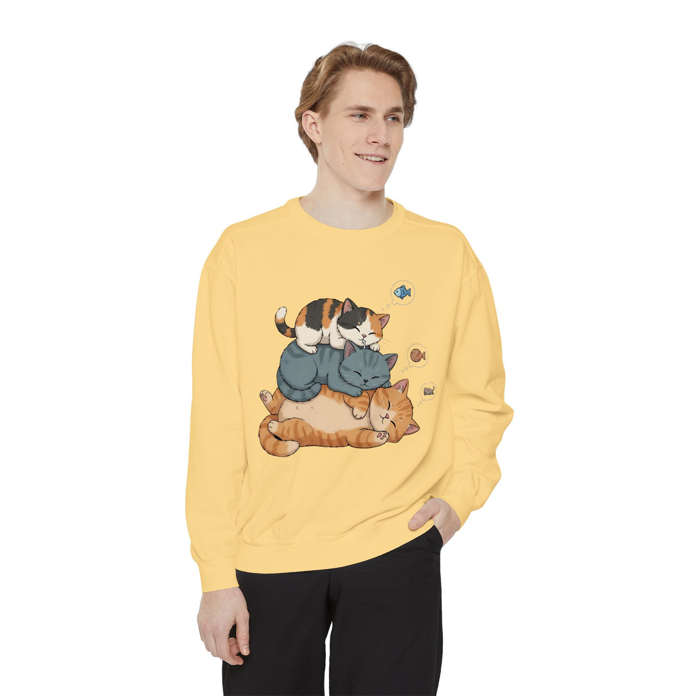 3 Cute Sleeping Cats style 2 Cozy Graphic Unisex Crewneck Sweatshirt