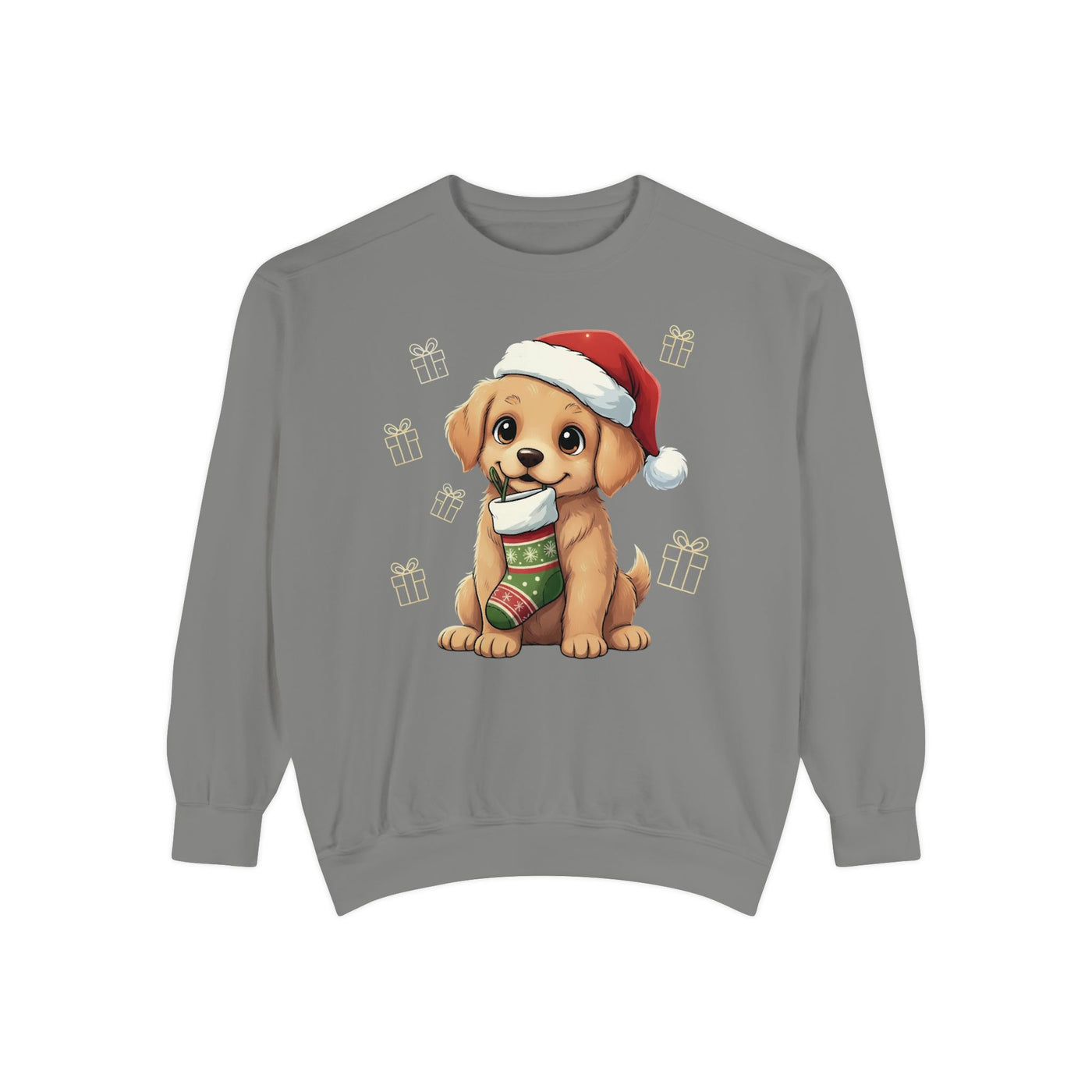 Cute Puppy waiting for Christmas presents style 4 Cozy Graphic Unisex Crewneck Sweatshirt