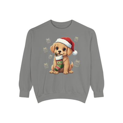 Cute Puppy waiting for Christmas presents style 4 Cozy Graphic Unisex Crewneck Sweatshirt