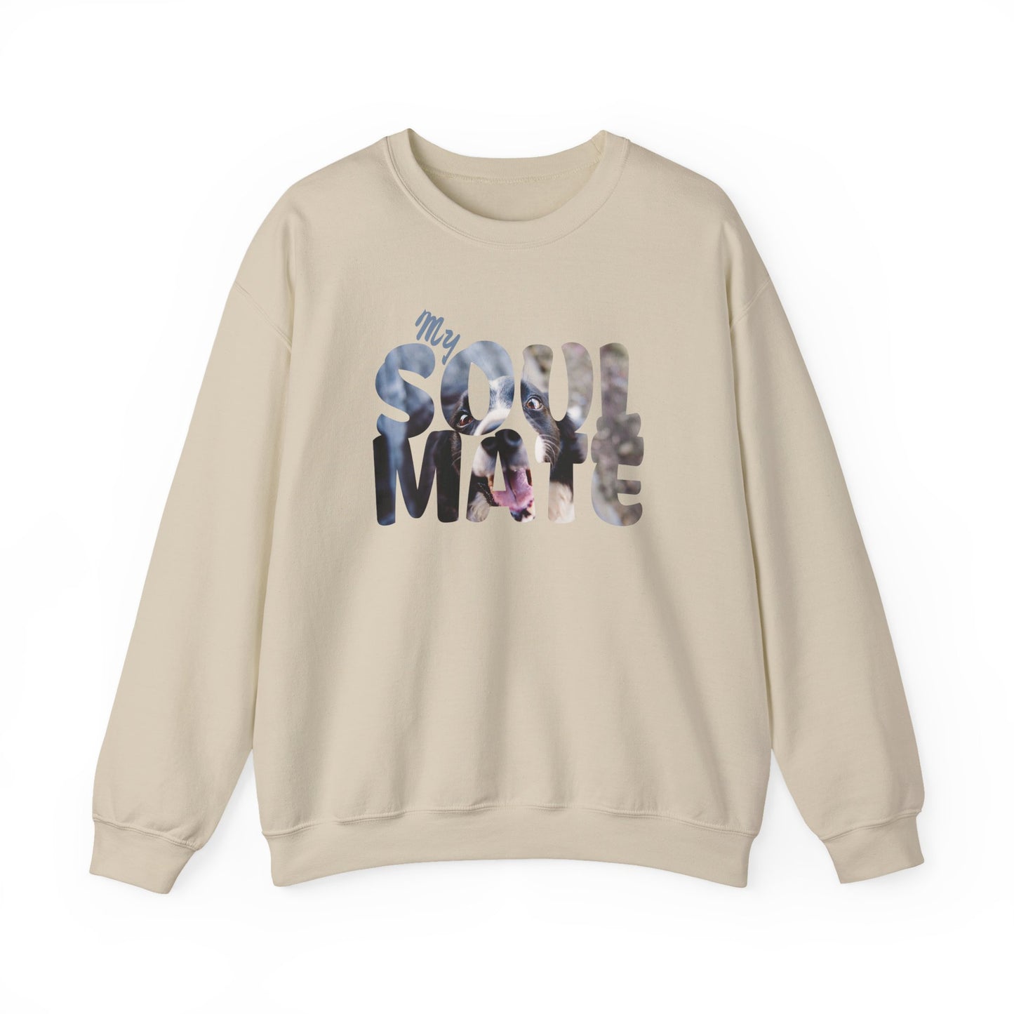 Dog My Soulmate Unisex Crewneck Sweatshirt in beige with floral print and soft lettering.