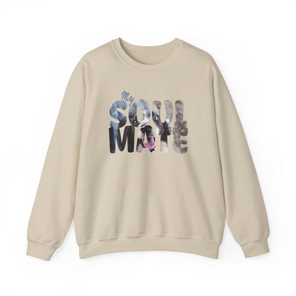 Dog My Soulmate Unisex Crewneck Sweatshirt in beige with floral print and soft lettering.