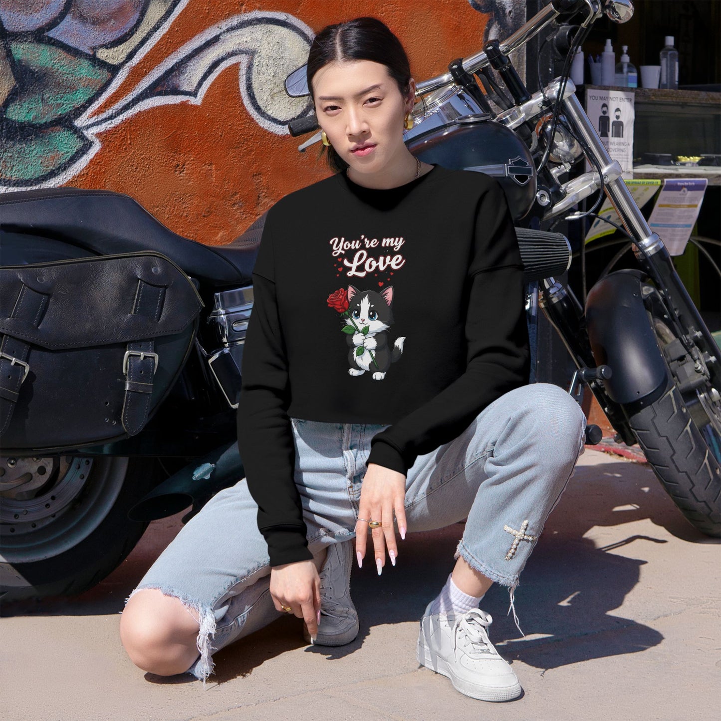 Cropped Cat Lover Women Sweatshirt - You're My Love style 1