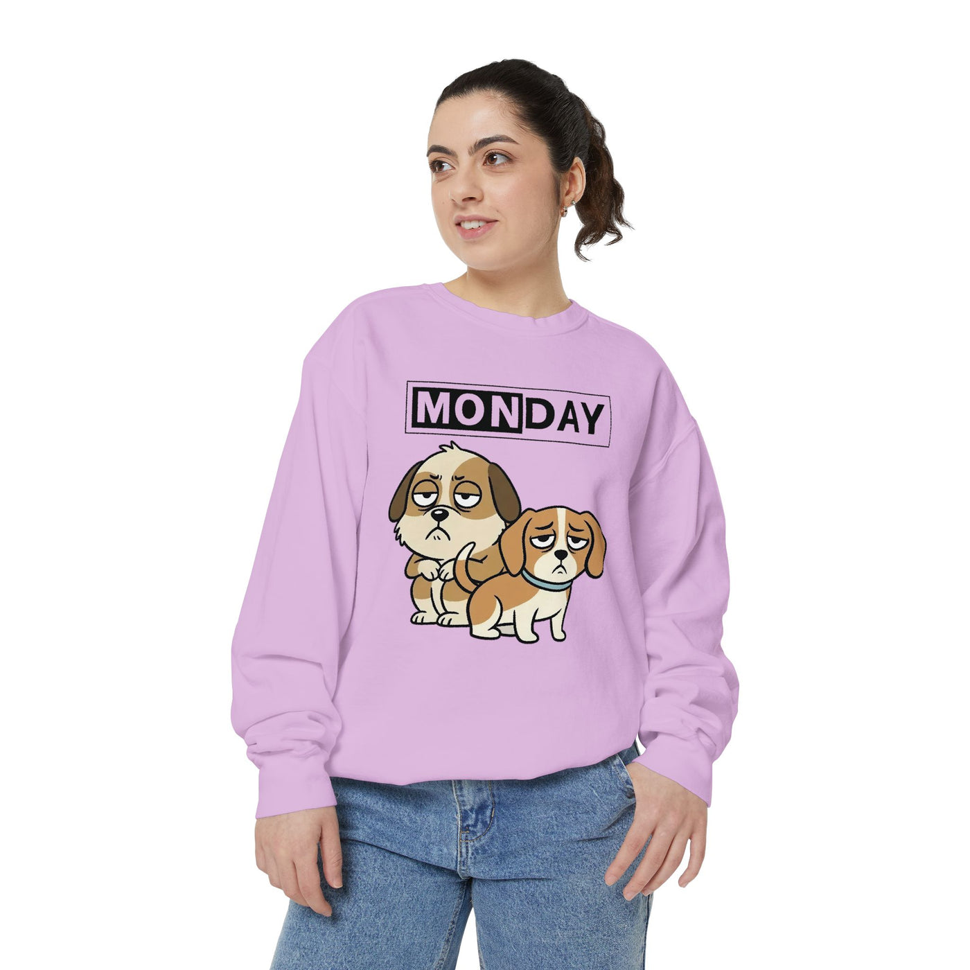 Monday Face Dog Stares Blankly Unisex Crewneck Sweatshirt style 1