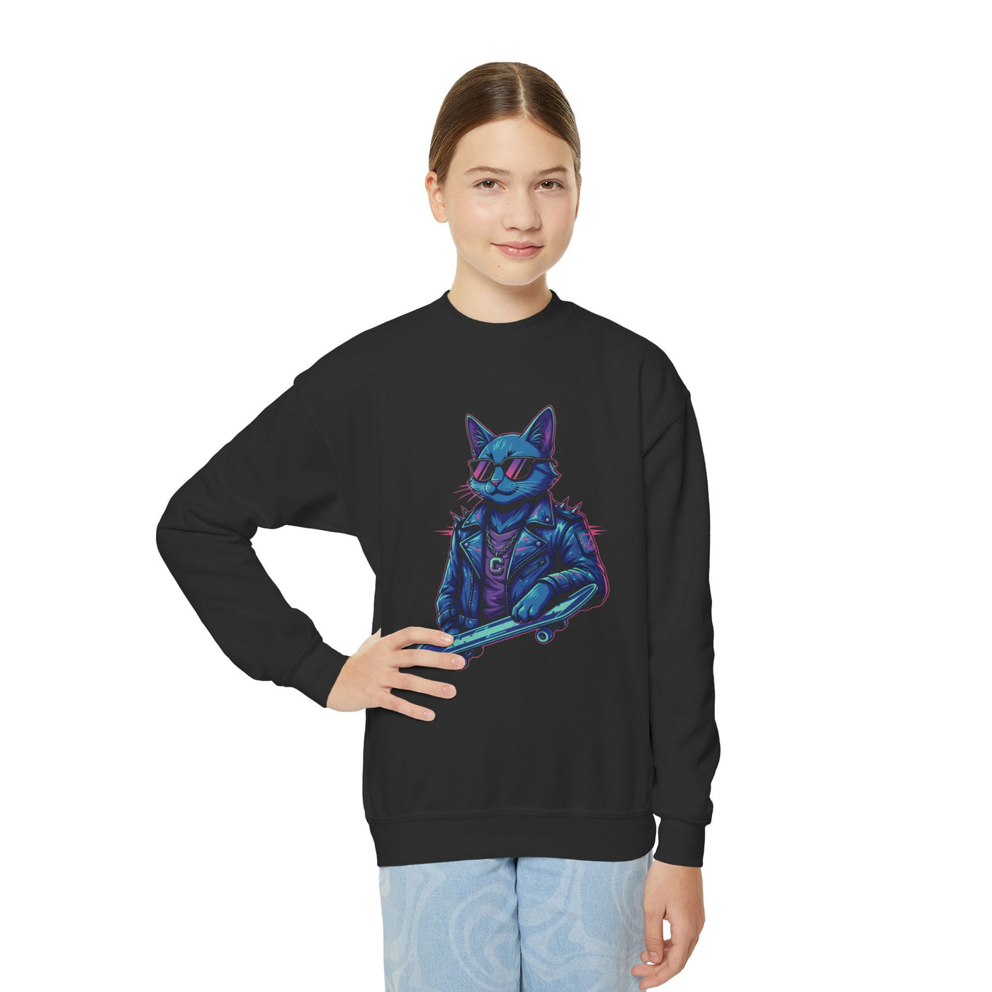Cool Cat style 2 Youth Crewneck Sweatshirt - Cozy & Cute