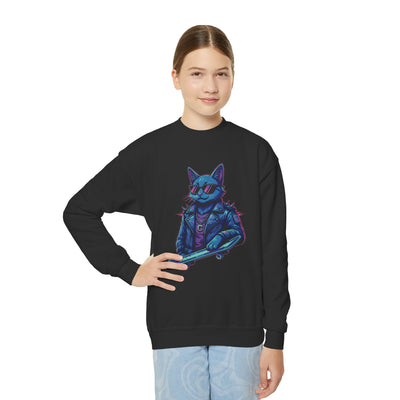 Cool Cat style 2 Youth Crewneck Sweatshirt - Cozy & Cute