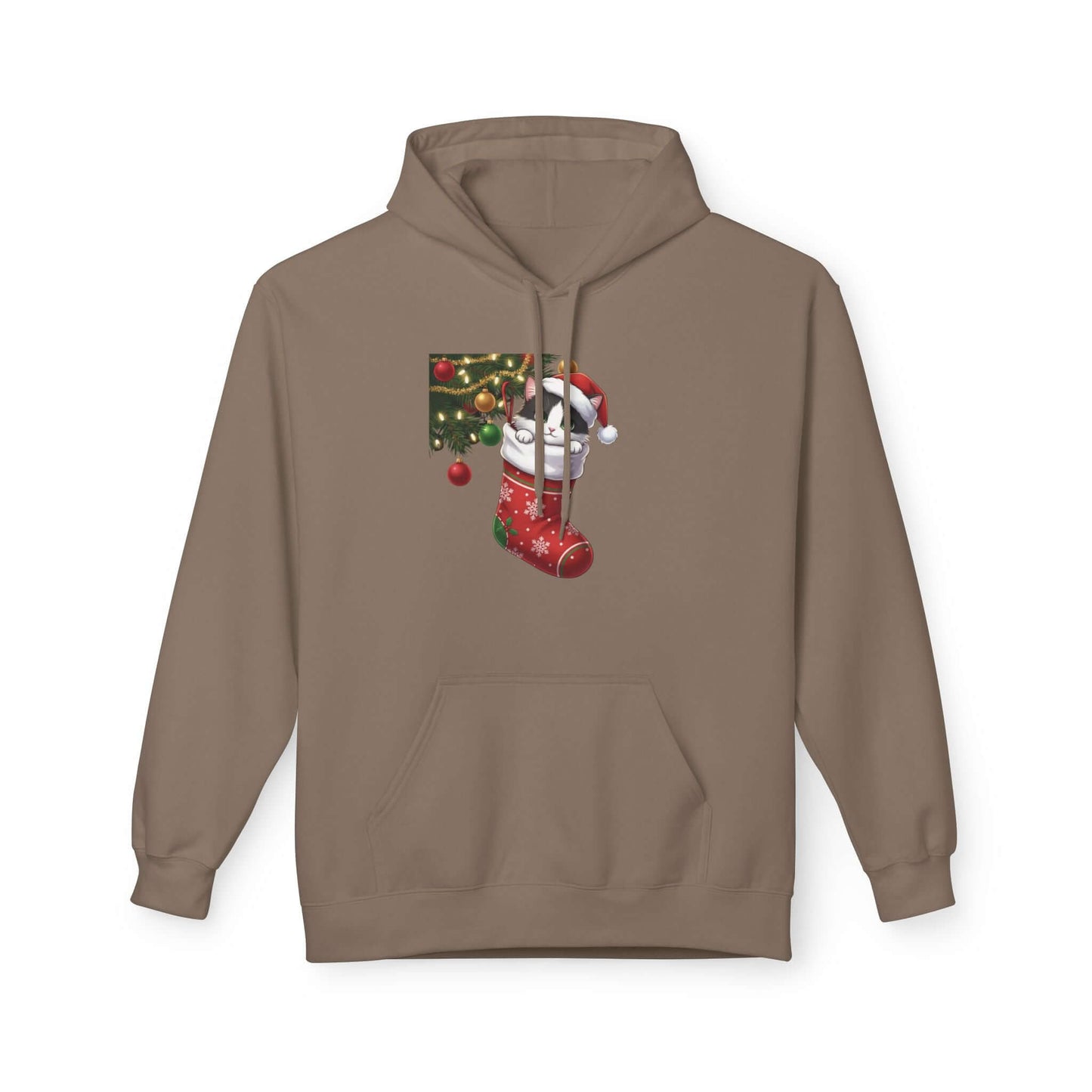 Kitten hiding in Christmas stocking Unisex Fleece Hoodie style 1