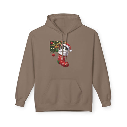 Kitten hiding in Christmas stocking Unisex Fleece Hoodie style 1