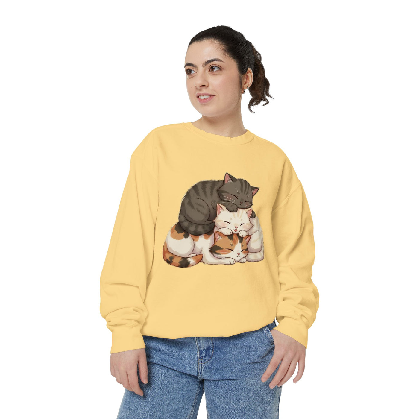 3 Cute Sleeping Cats style 3 Cozy Graphic Unisex Crewneck Sweatshirt
