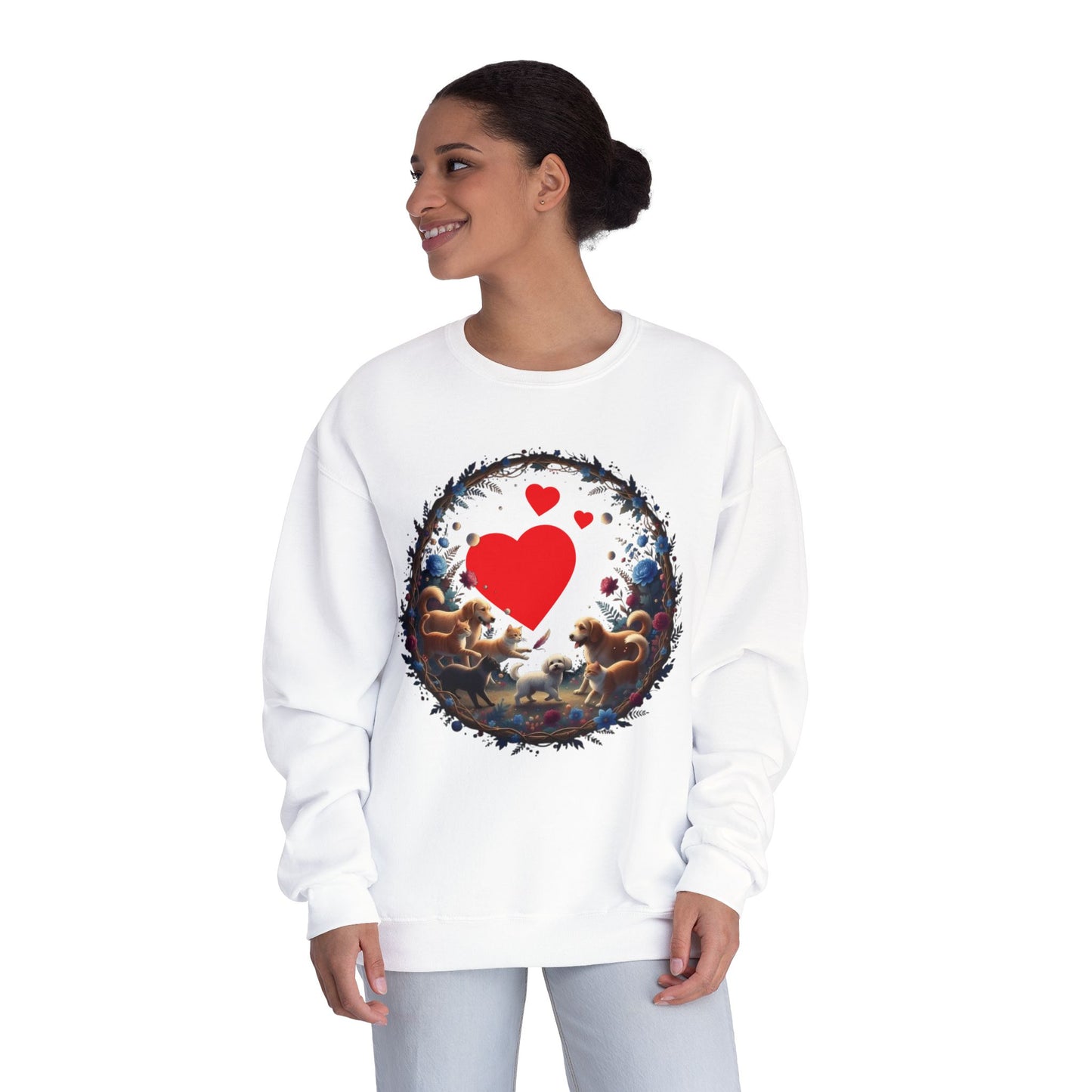 Cats & Dogs Full of Love Unisex NuBlend Crewneck Sweatshirt