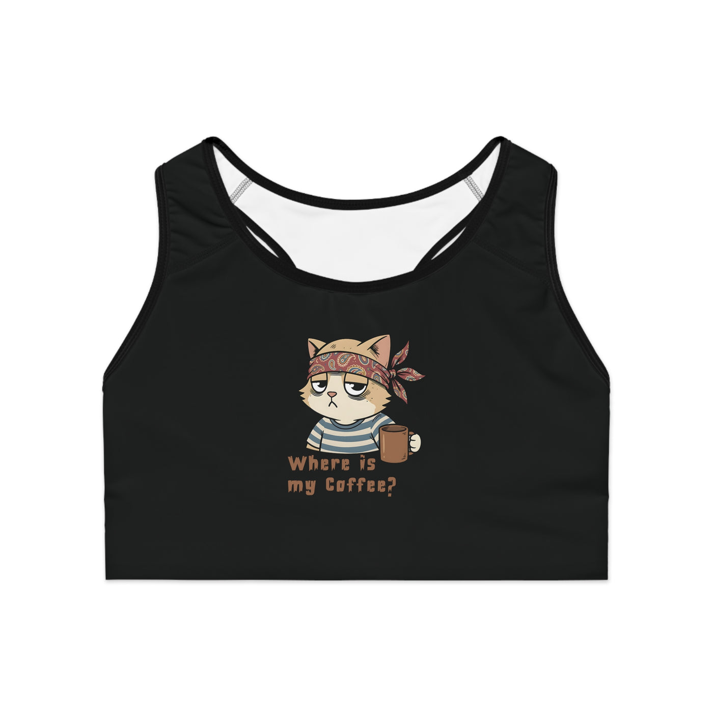 Where is my Coffee? Cute Cat Workout Crop Top Sports Bra