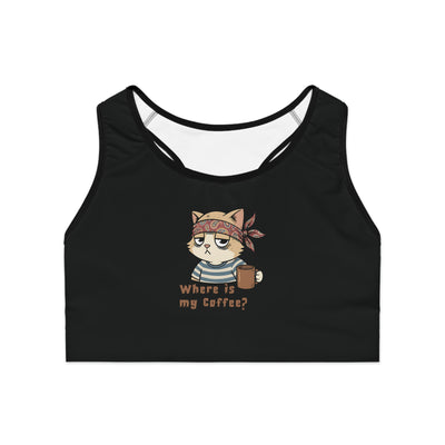 Where is my Coffee? Cute Cat Workout Crop Top Sports Bra