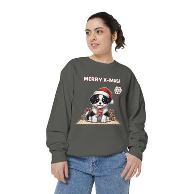 Cute Puppy waiting for Christmas presents style 7 Cozy Graphic Unisex Crewneck Sweatshirt