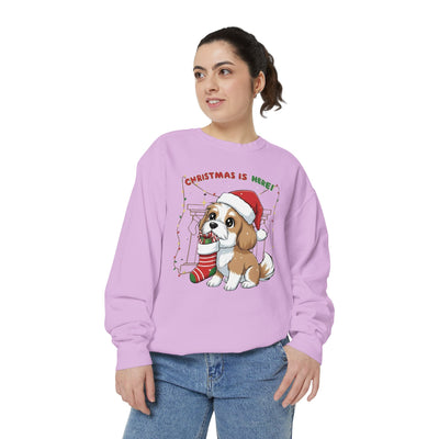 Cute Puppy waiting for Christmas presents style 5 Cozy Graphic Unisex Crewneck Sweatshirt