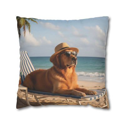 Relaxing Dog Beach Pillowcase - Cozy Spun Polyester Decorative Pillowcase for Dog Lovers