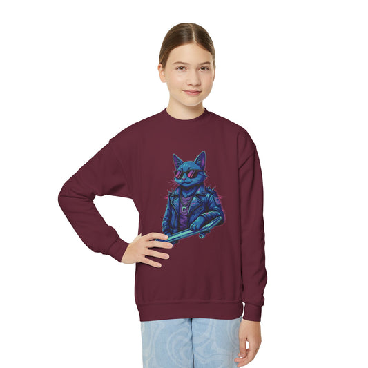 Cool Cat - Cozy Unisex Youth Crewneck Sweatshirt style 2