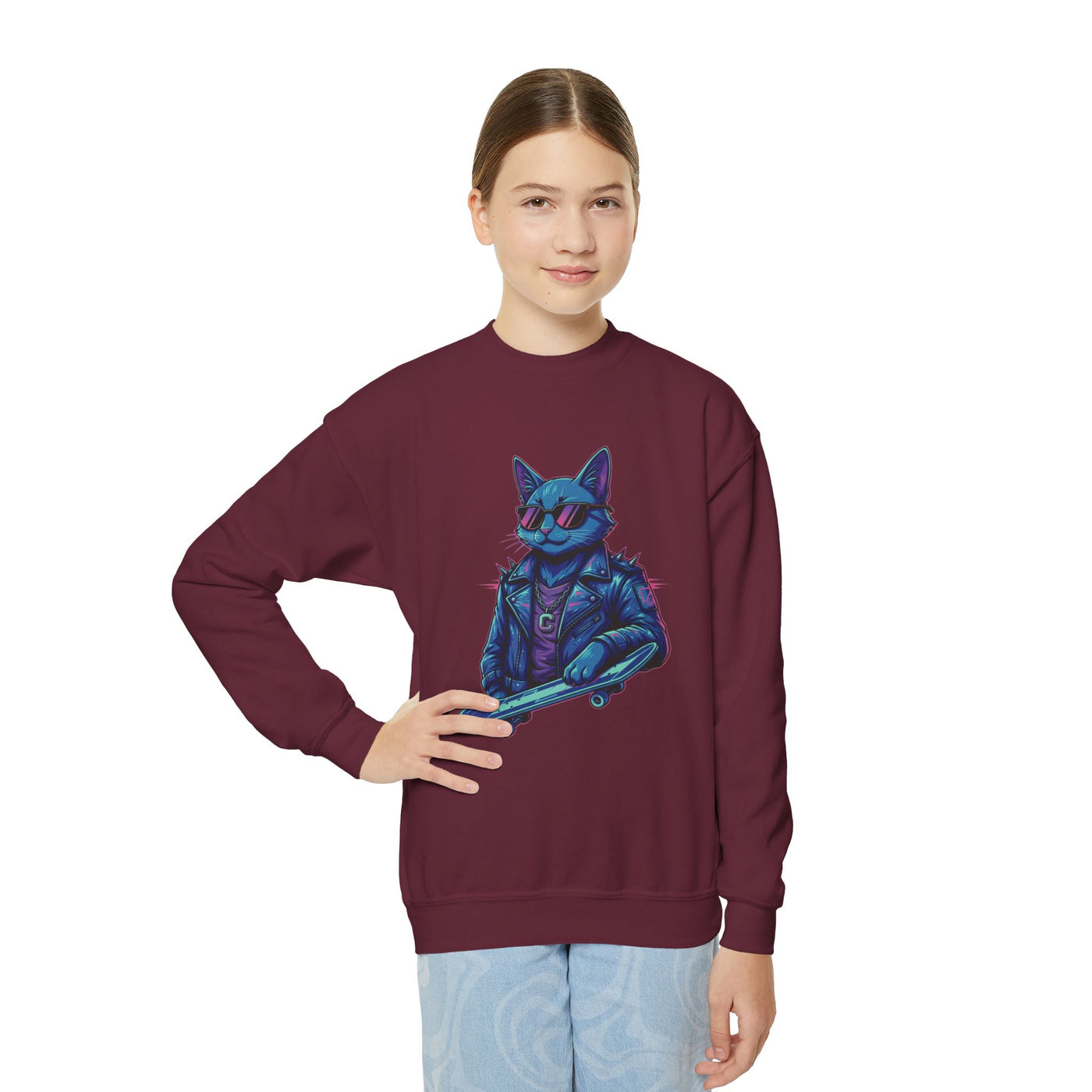 Cool Cat style 2 Youth Crewneck Sweatshirt - Cozy & Cute