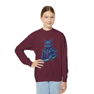 Cool Cat style 2 Youth Crewneck Sweatshirt - Cozy & Cute