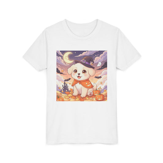 Halloween cute puppy anime style 2 Youth Tee, Short Sleeve T-Shirt, Kids Halloween Apparel, Cute Dog Tee, Fall Outfit for Children