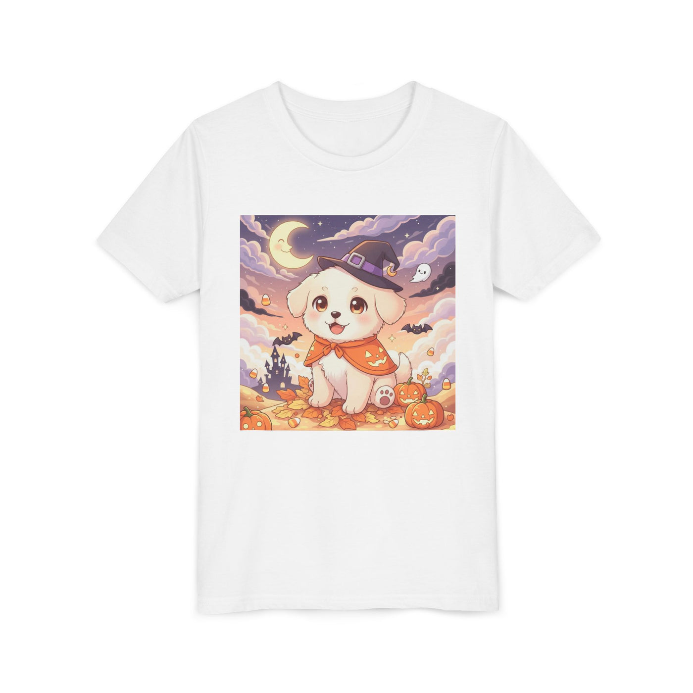 Halloween cute puppy anime style 2 Youth Tee, Short Sleeve T-Shirt, Kids Halloween Apparel, Cute Dog Tee, Fall Outfit for Children