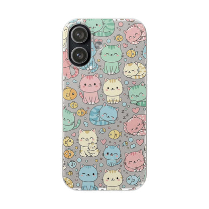 Kawaii Colorful Cat Pattern iPhone 16 17 series Flexi Case