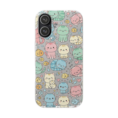 Kawaii Colorful Cat Pattern iPhone 15 / 16 / 17 series Flexi Case