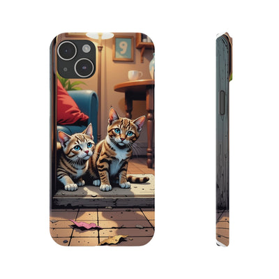 Cute Cats Slim Phone Case comic style 1, Cat Lover Gift, Impact-Resistant iPhone Case, Funny Pet Accessory, Unique Animal Design