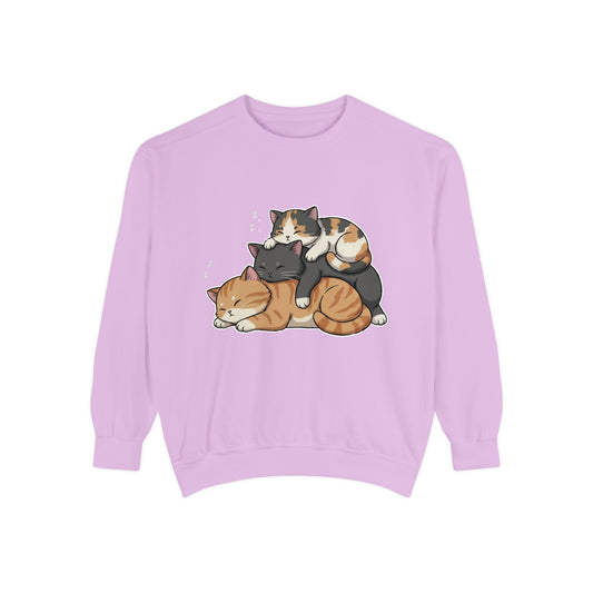 3 Cute Sleeping Cats Cozy Graphic Unisex Crewneck Sweatshirt style 7