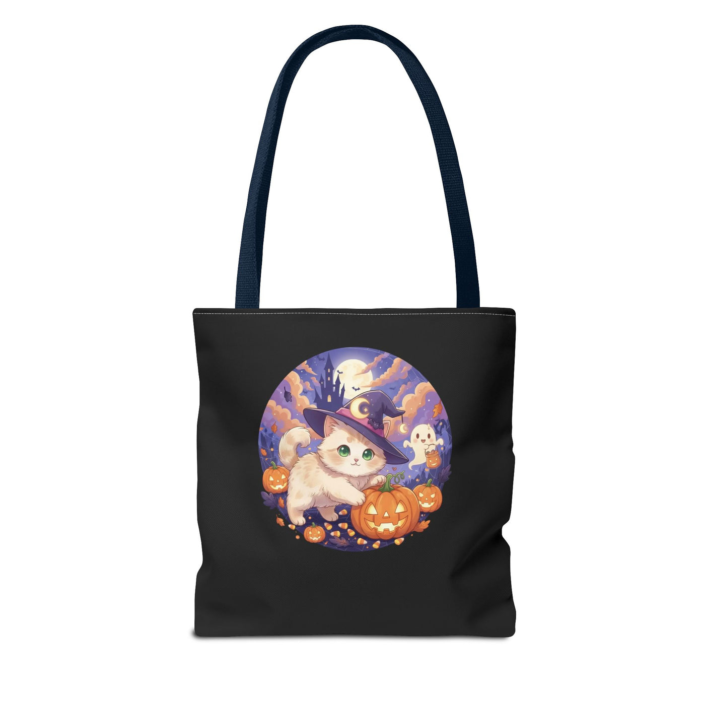 Halloween Cat anime style Tote Bag, Spooky Pet Lovers Gift, Boho Halloween Bag, Witchy Cat Tote, Fall Festivities Accessory