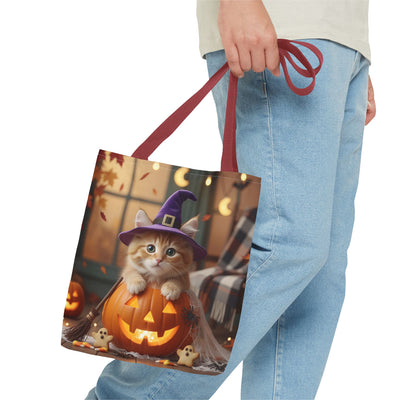 Adorable Halloween Cat Tote Bag, Cute Pet Lover Gift, Trick or Treat Bag, Fall Accessory, Spooky Cat Design