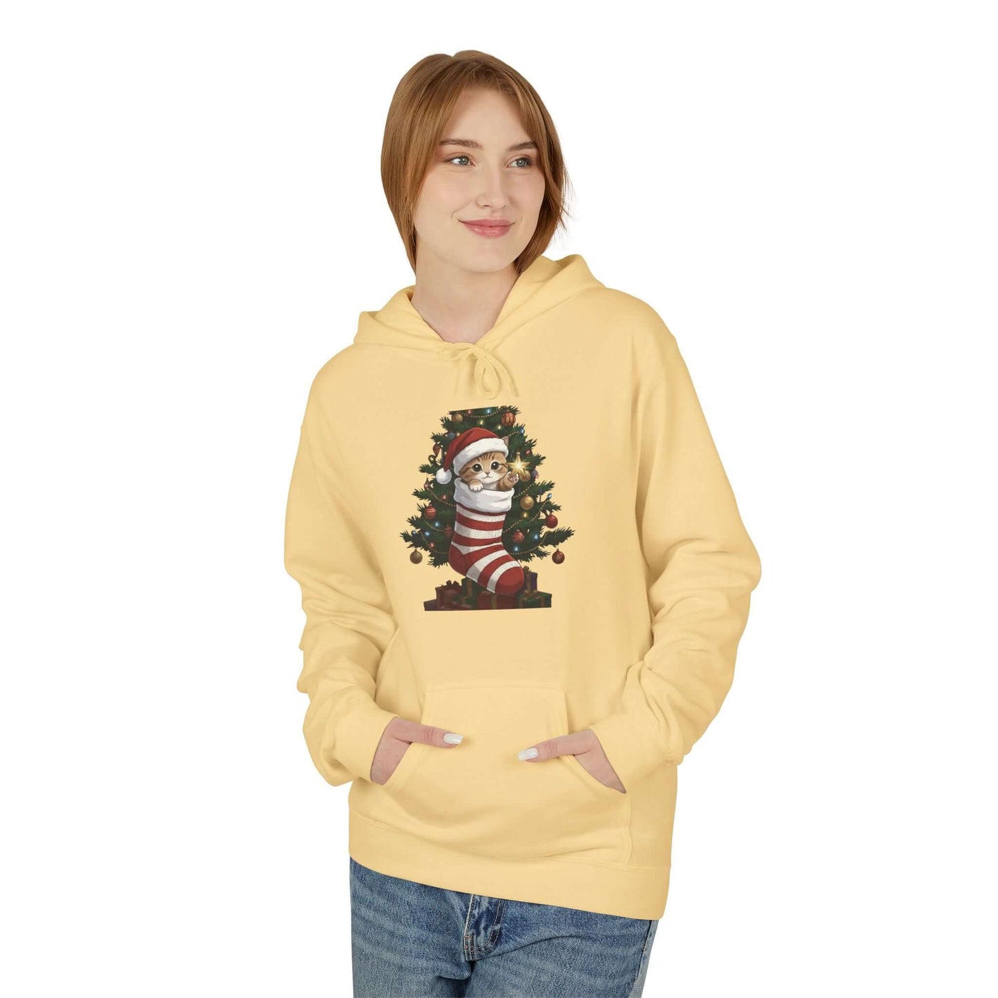 Kitten hiding in Christmas stocking Unisex Fleece Hoodie style 3