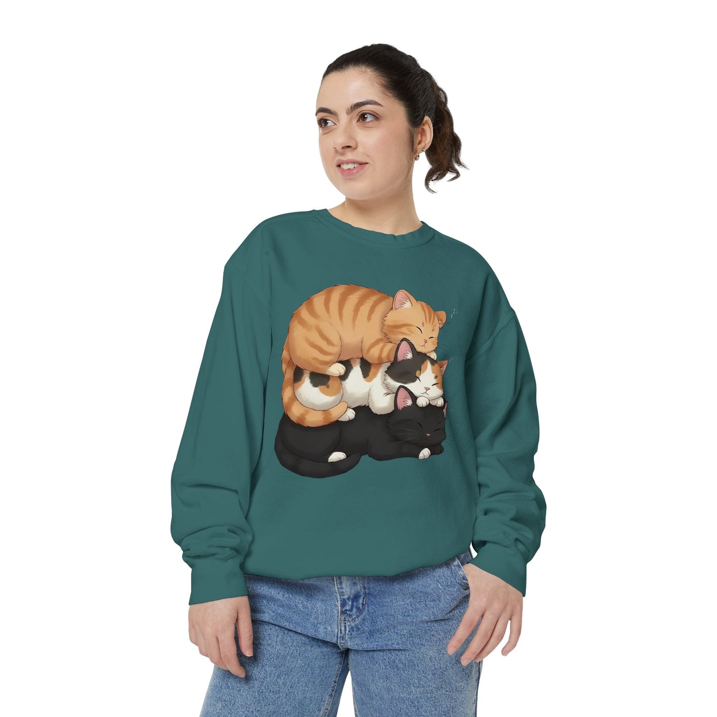 3 Cute Sleeping Cats Cozy Graphic Unisex Crewneck Sweatshirt style 5
