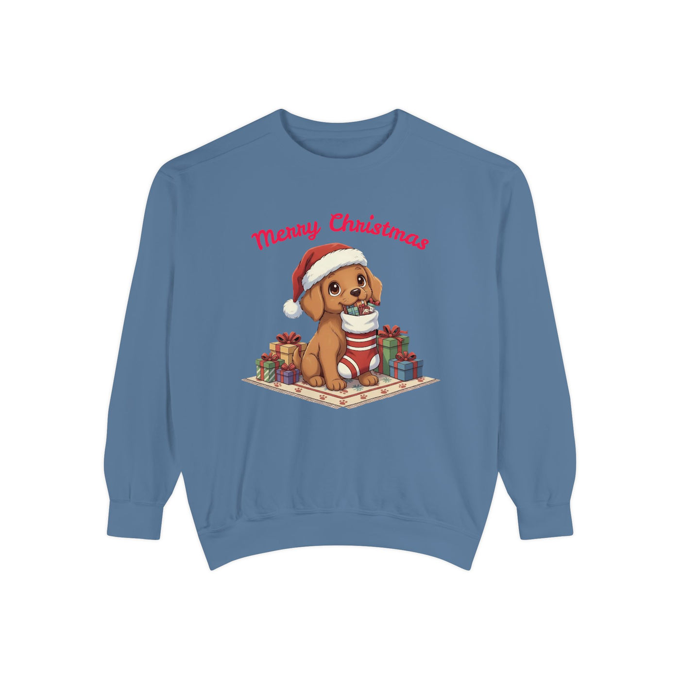 Cute Puppy waiting for Christmas presents style 2 Cozy Graphic Unisex Crewneck Sweatshirt