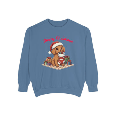 Cute Puppy waiting for Christmas presents style 2 Cozy Graphic Unisex Crewneck Sweatshirt