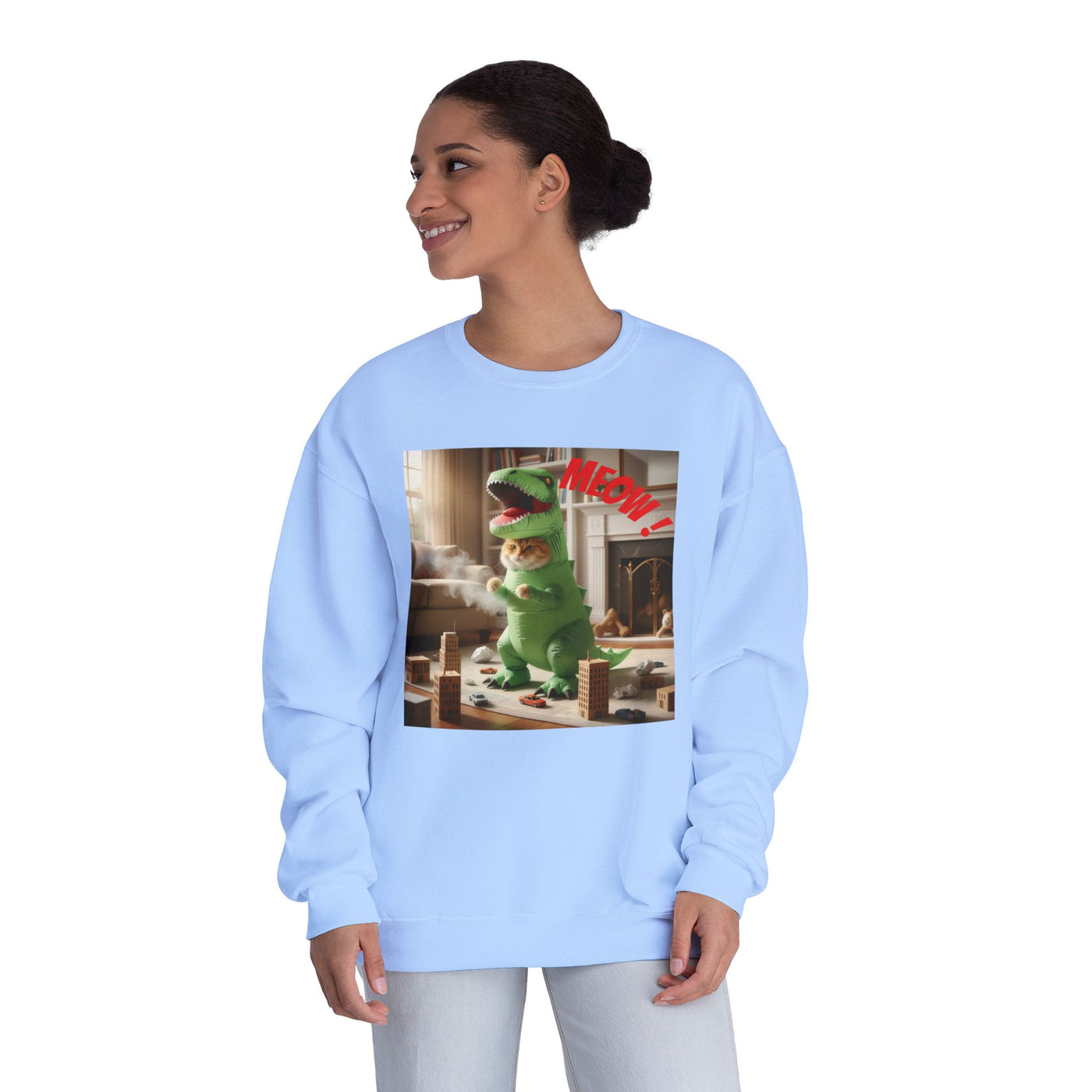 Tyrannosaurus Cat at home Unisex NuBlend® Crewneck Sweatshirt