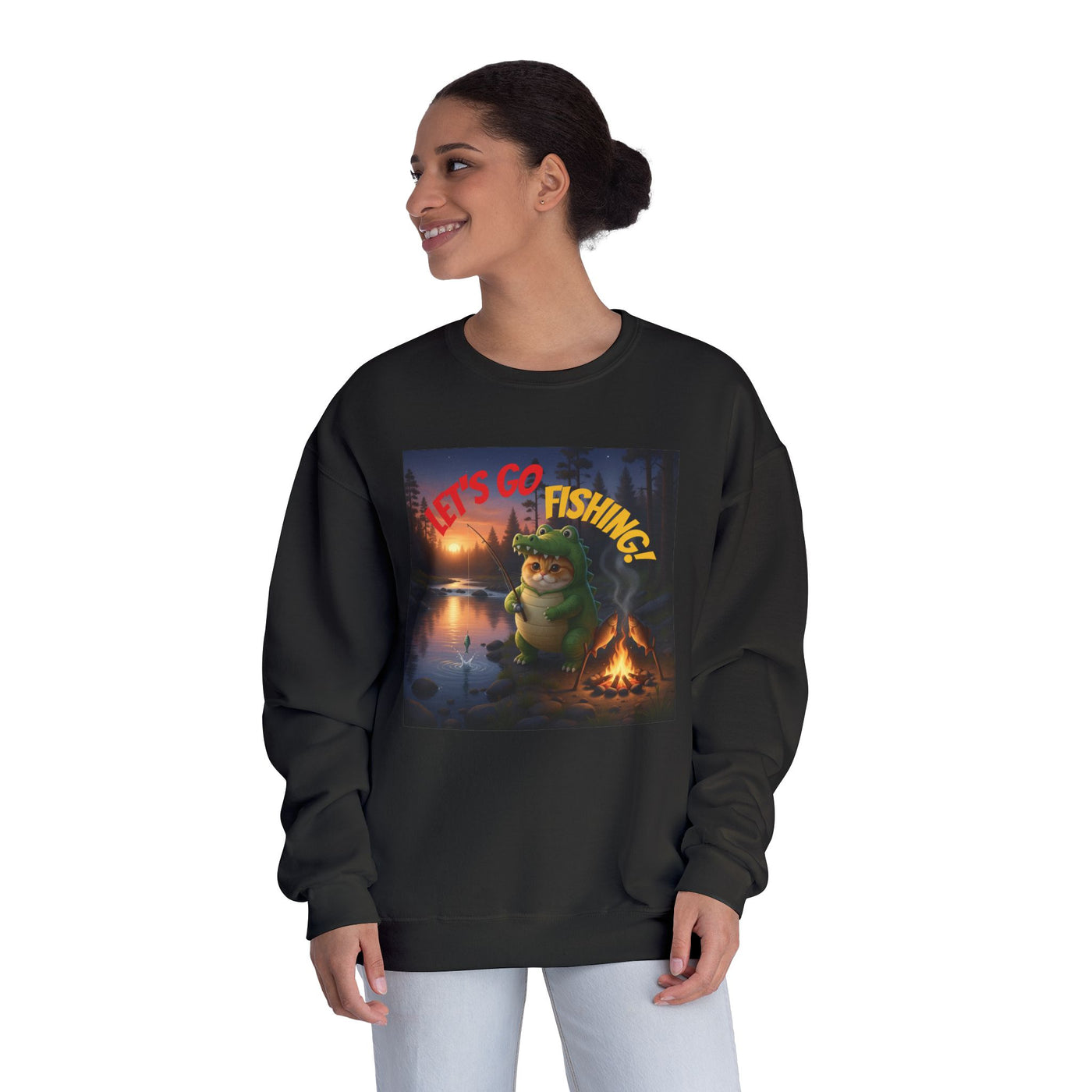 Crocodile Cat Fishing style 2 Unisex NuBlend® Crewneck Sweatshirt