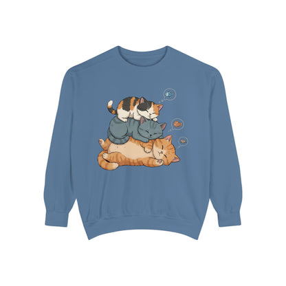 3 Cute Sleeping Cats Cozy Graphic Unisex Crewneck Sweatshirt style 2