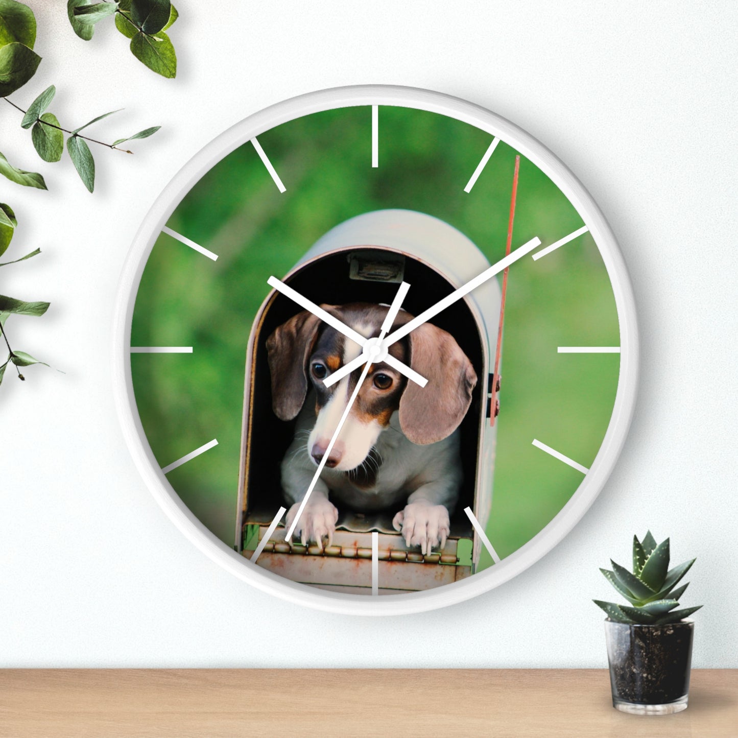 Dog in Post Box different colors Wall Clock