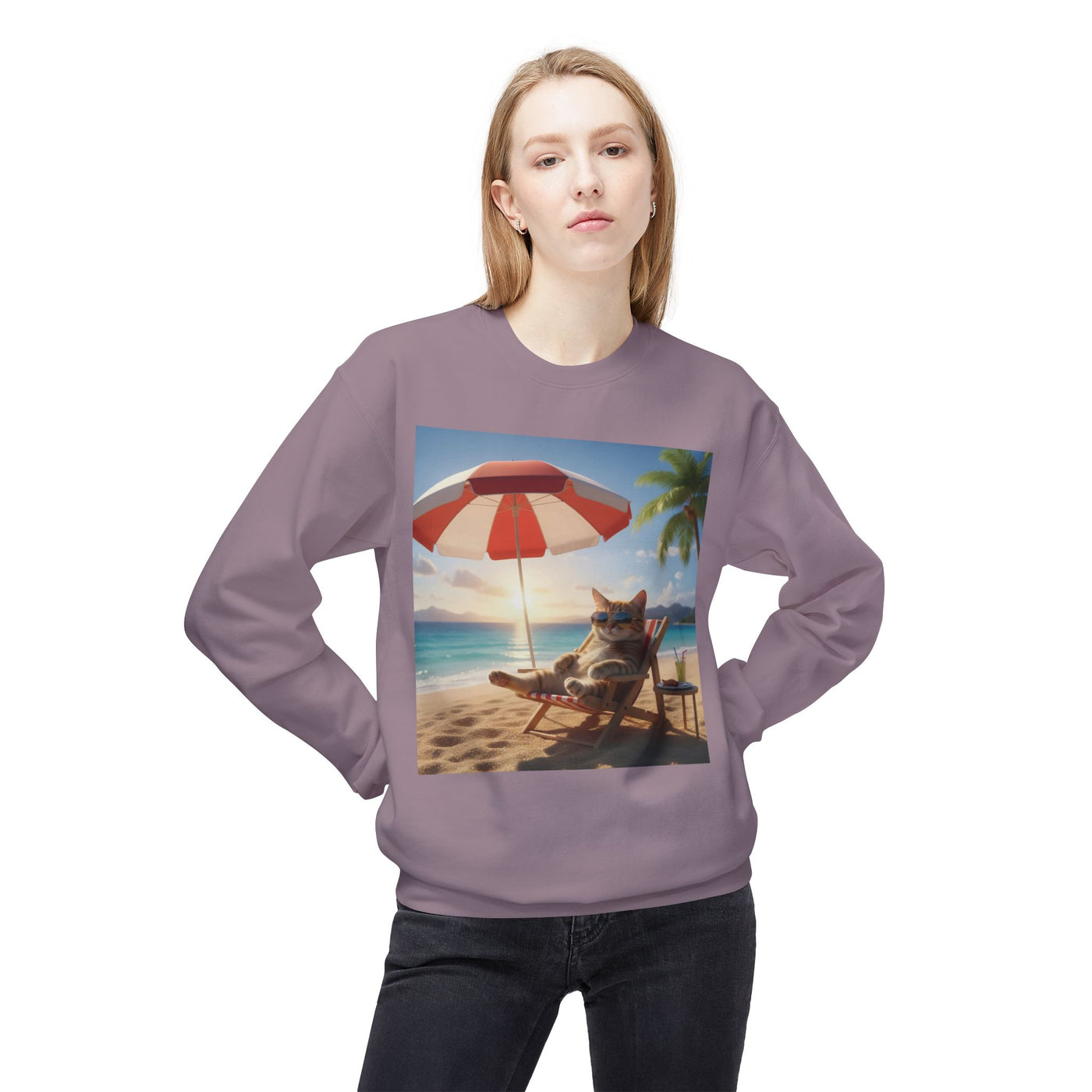 Beach Vibes Cat Crewneck Sweatshirt