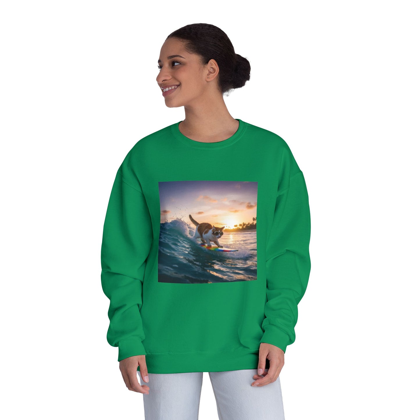 Surfing Cat Unisex NuBlend Crewneck Sweatshirt style 2